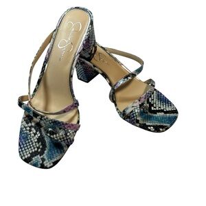 Jessica Simpson Willmena Snakeskin Strappy Block Heel Sandals Size 10M